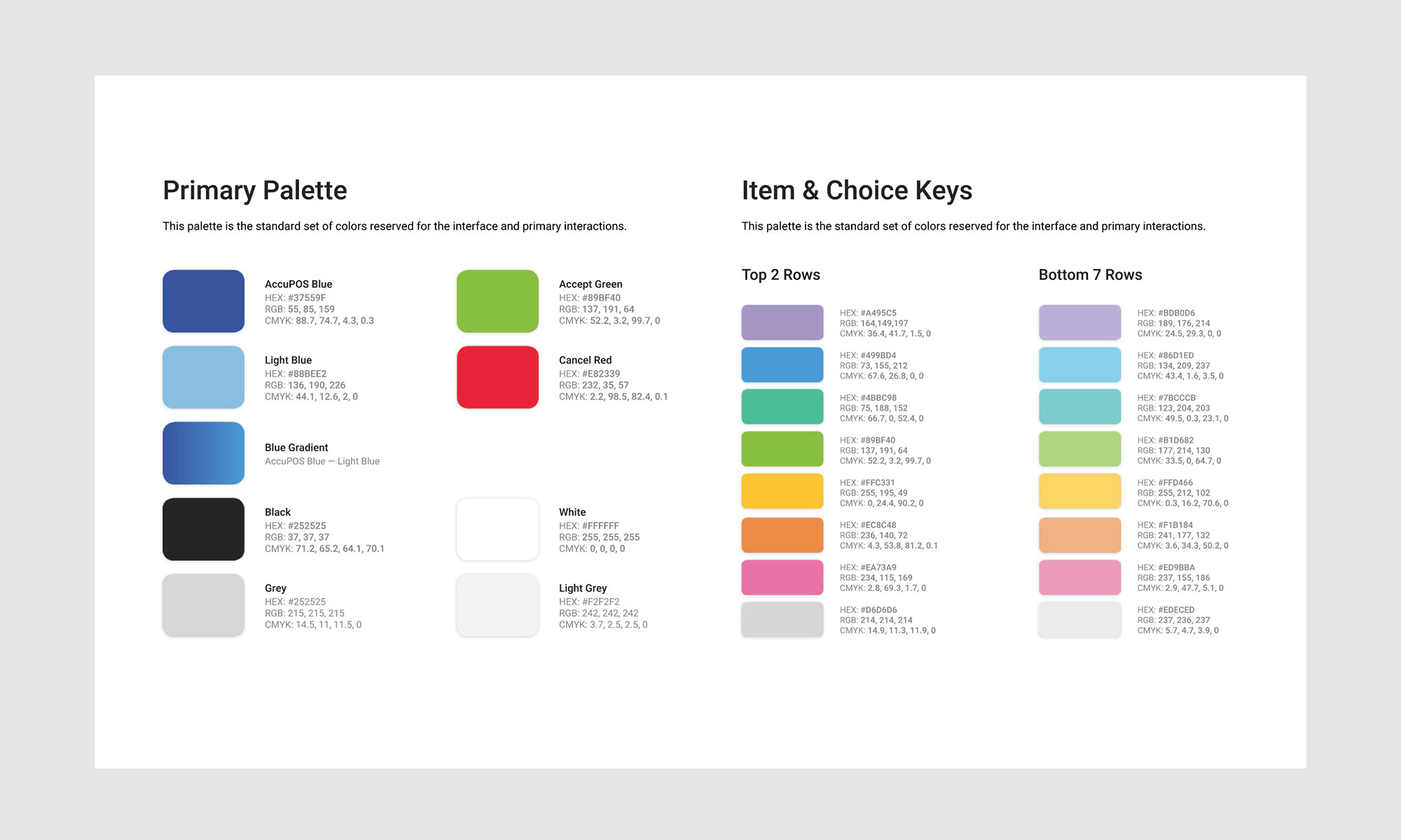 Design guide excerpt with new UI colors for software and digital marketing, designed by CHIMENTO Agency