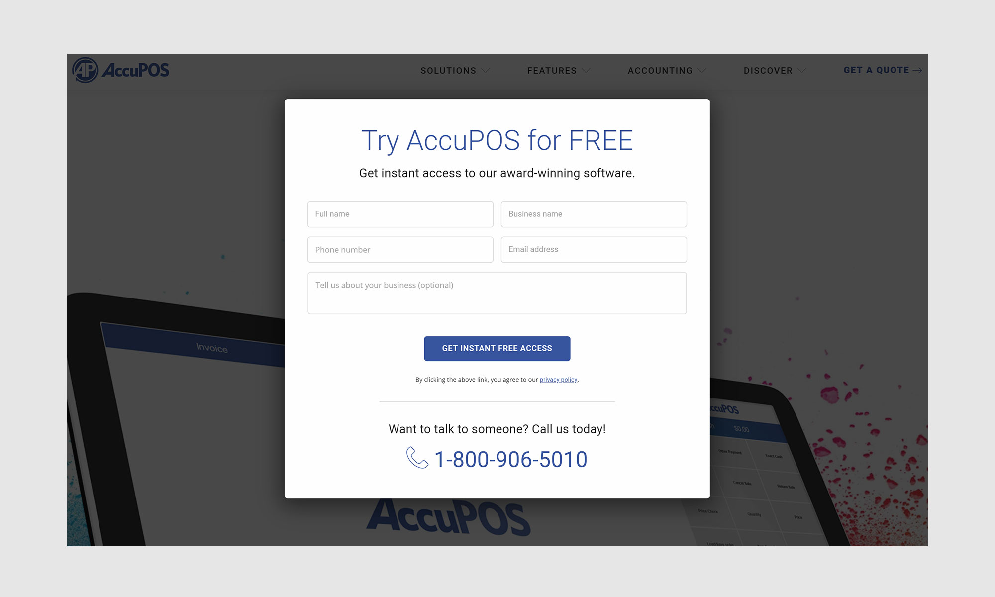 Client captures visitor information in exchange for free software trials and quotes