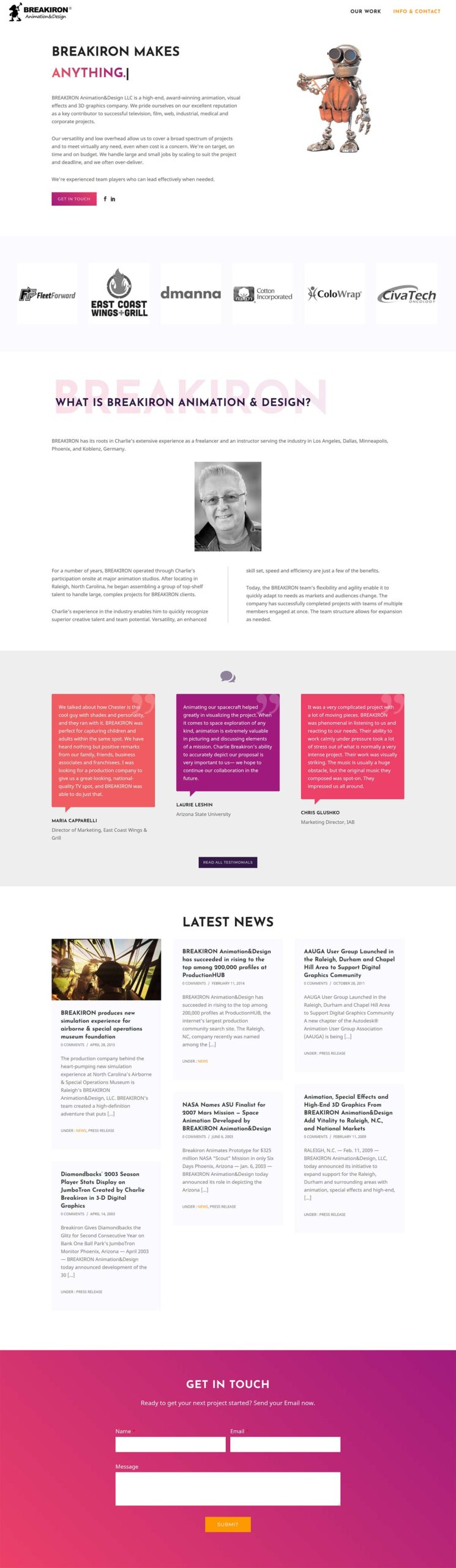 BREAKIRON Animation&Design main contact page