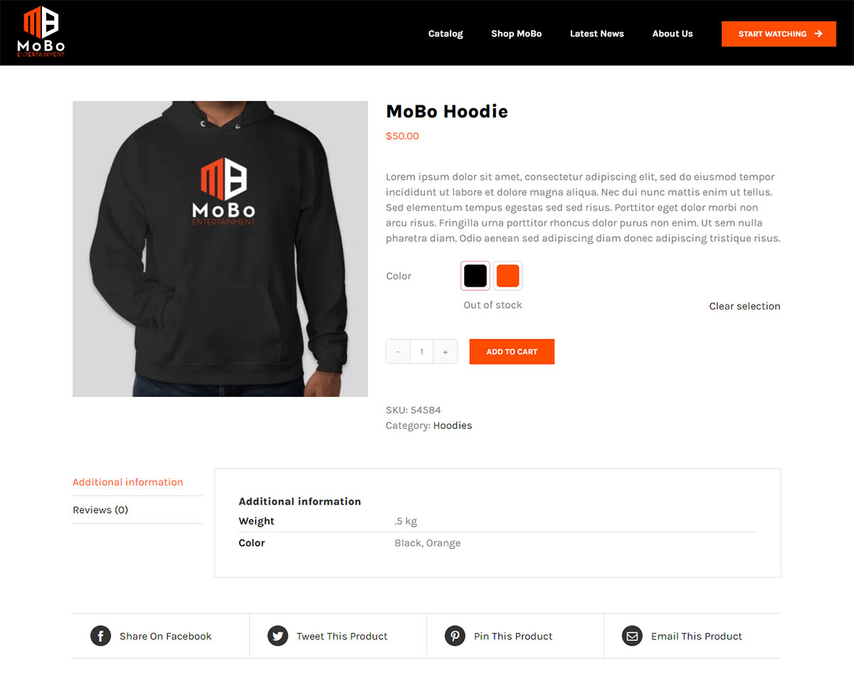 Shop Product Page MoBo website product page