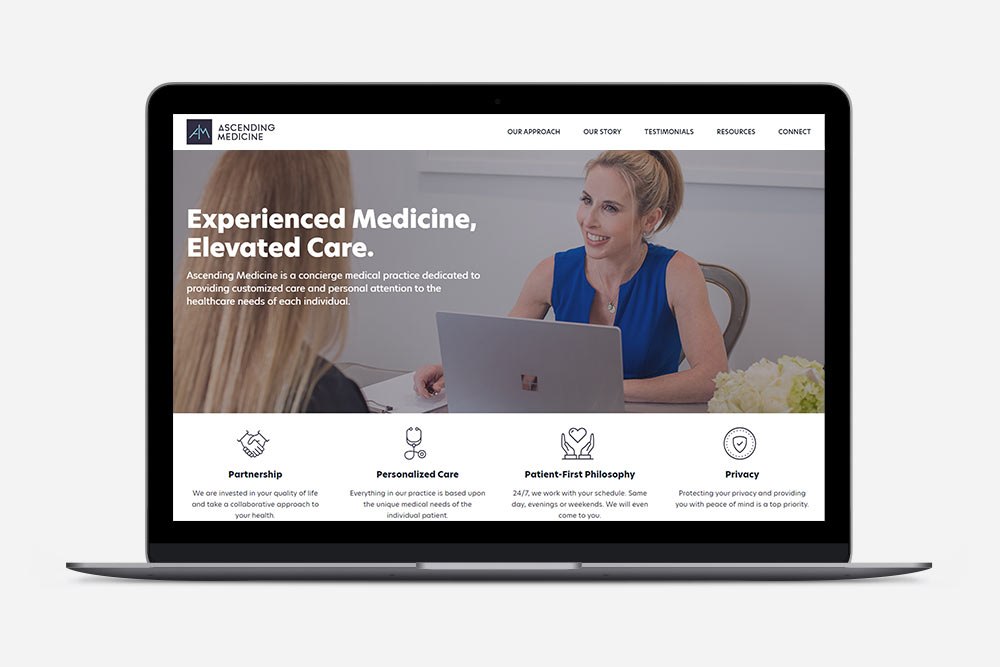 Ascending Medicine website homepage on laptop