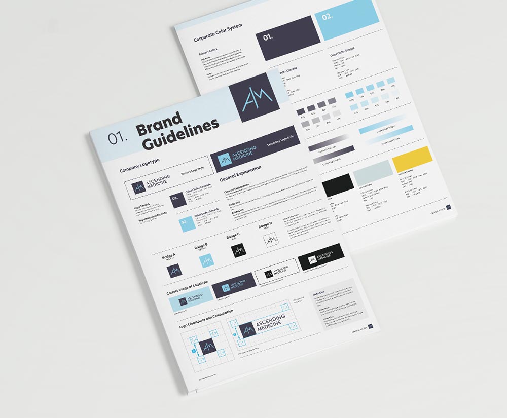 Brand guidelines for Ascending Medicine, designed by Chimento Agency