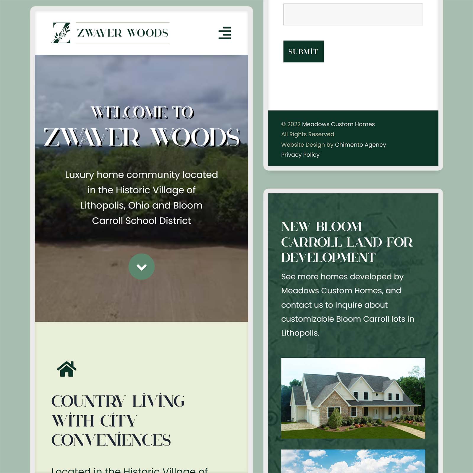 Zwayer Woods single-page site on mobile devices