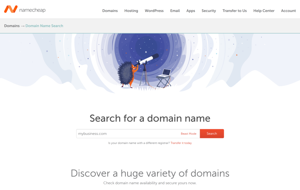 Use Namecheap.com to purchase a domain name for your website and various online services.