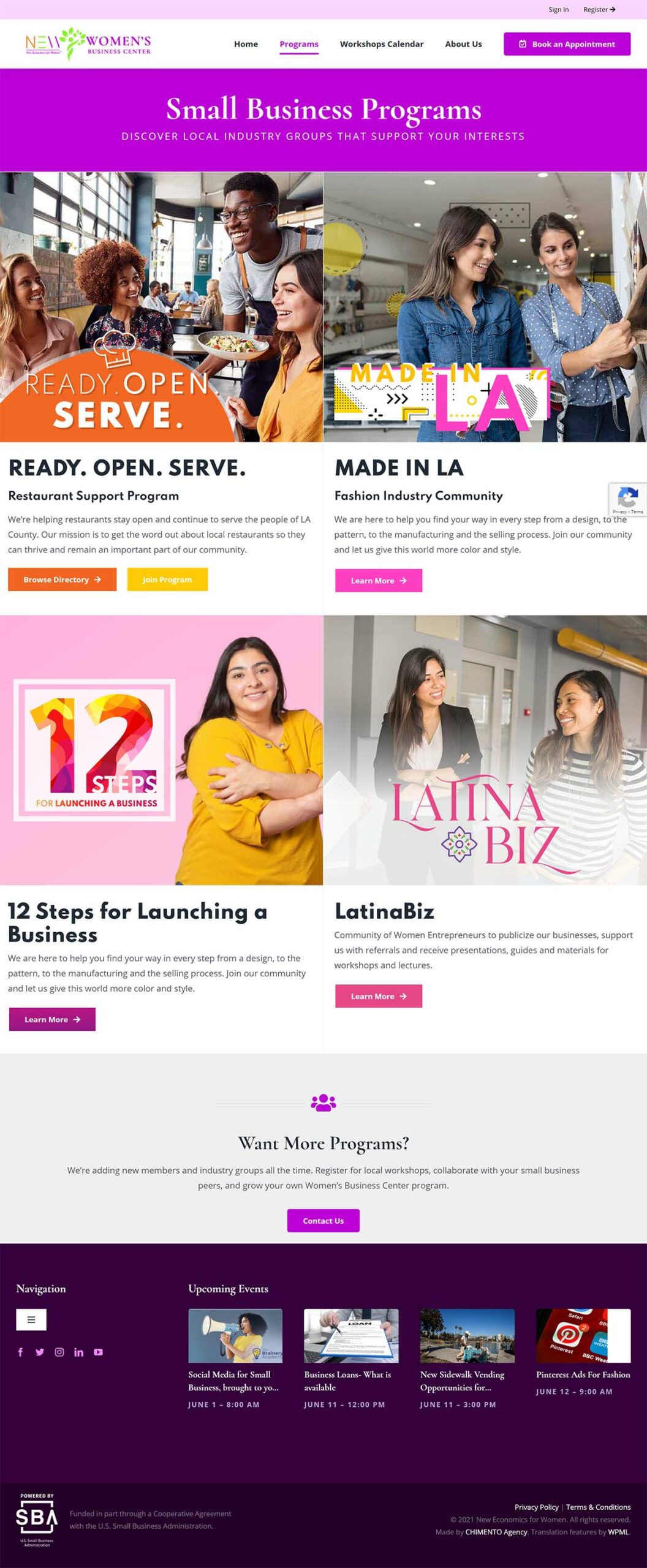 Screenshot of NEW-WBC programs page