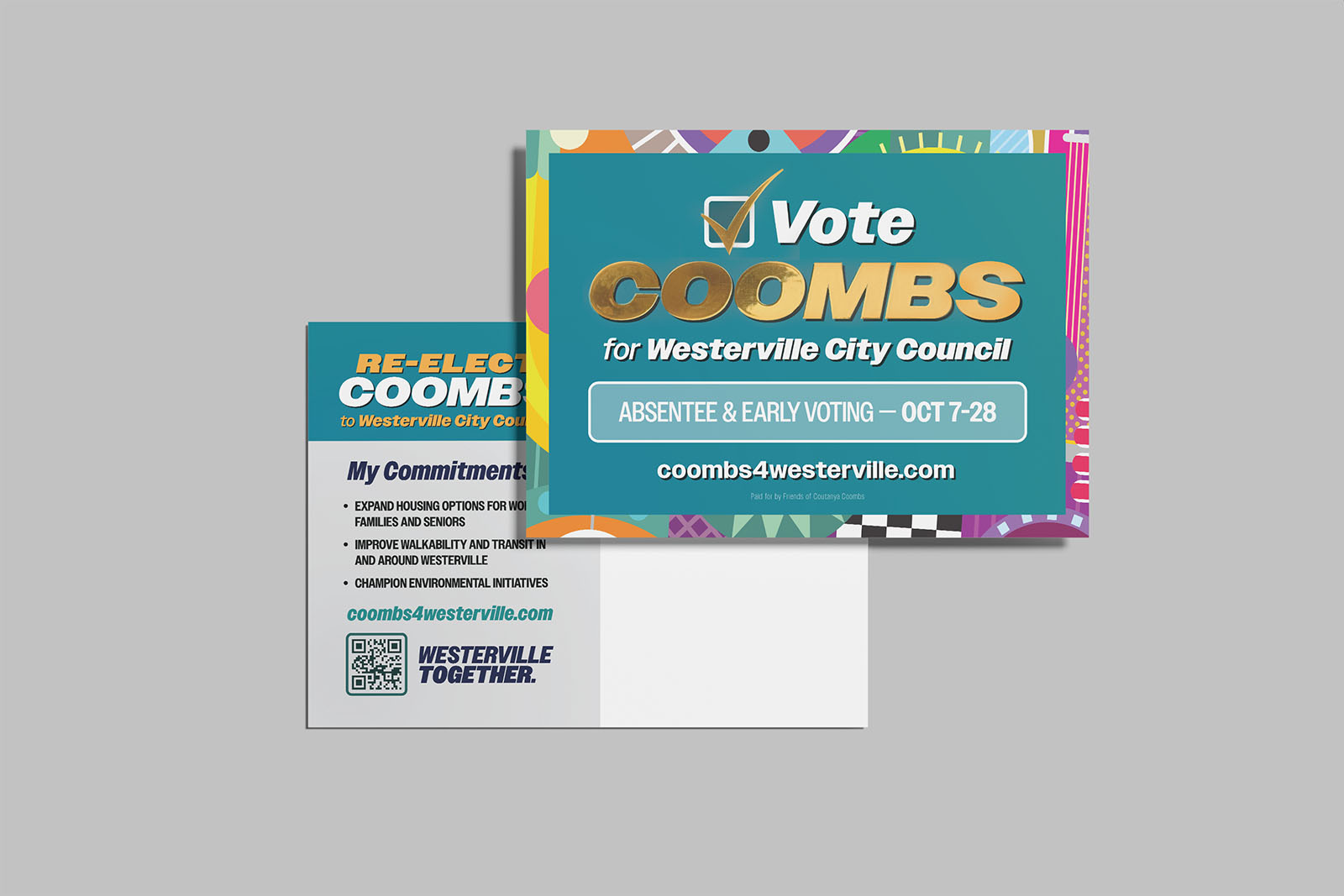 Re-Elect Coombs campaign postcard front and back design