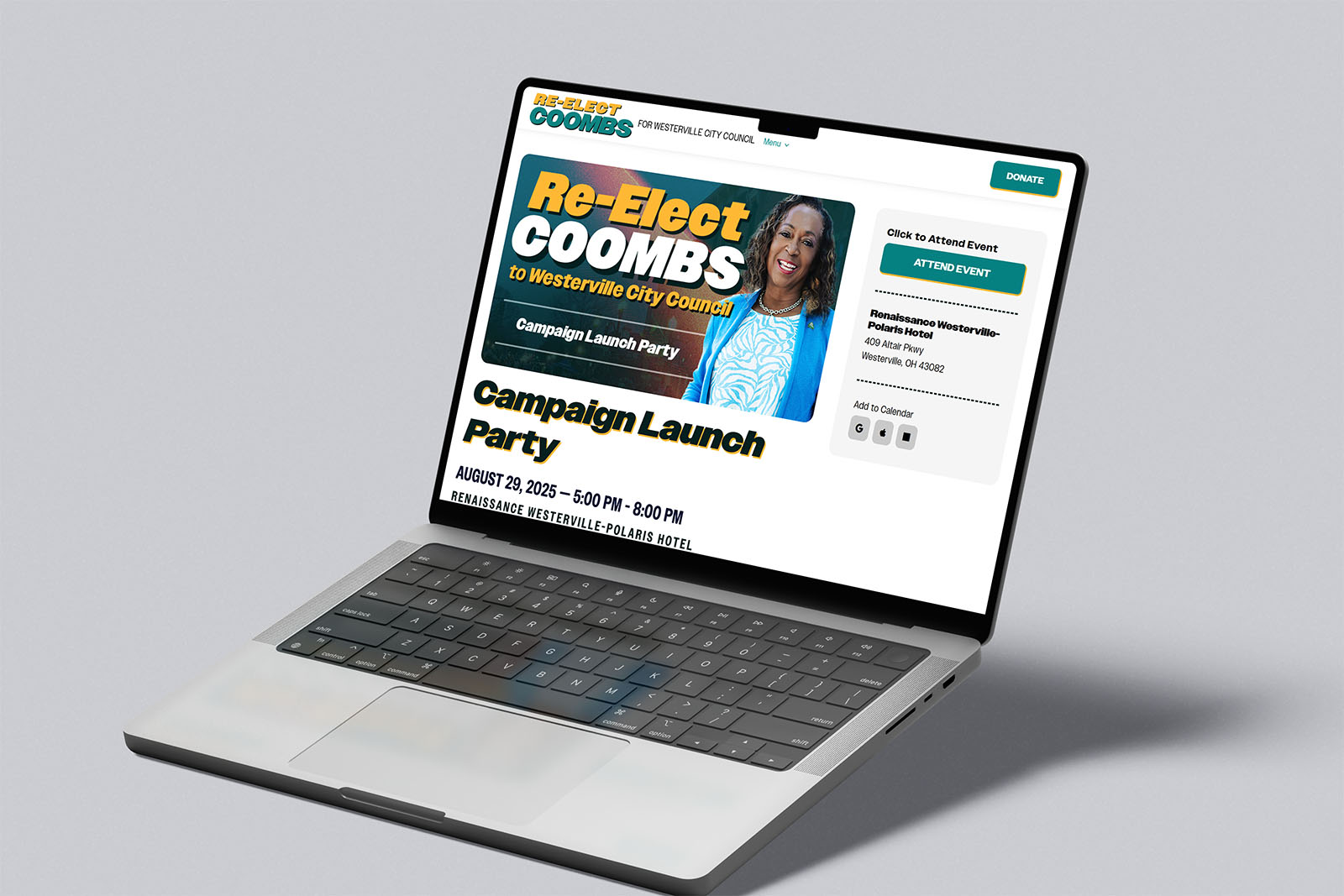 Re-Elect Coombs campaign website events calendar page